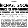 Snow, Michael - Music For Piano, Whistling, Microphone and Tape Recorder