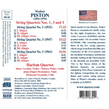 Piston - String Quartets No.1,3 & 5